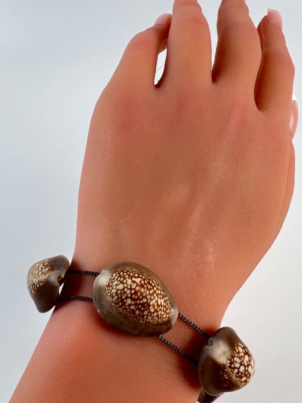 Vintage Sterling Silver Cowrie Shell Link Bracelet, 7.5", Natural Sea Shell Beac